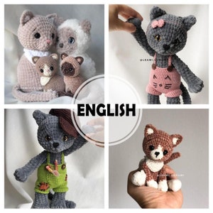 2 x PDF crochet pattern, Cats, Kitty, Smokey and Milka by leami (language on the picture)
