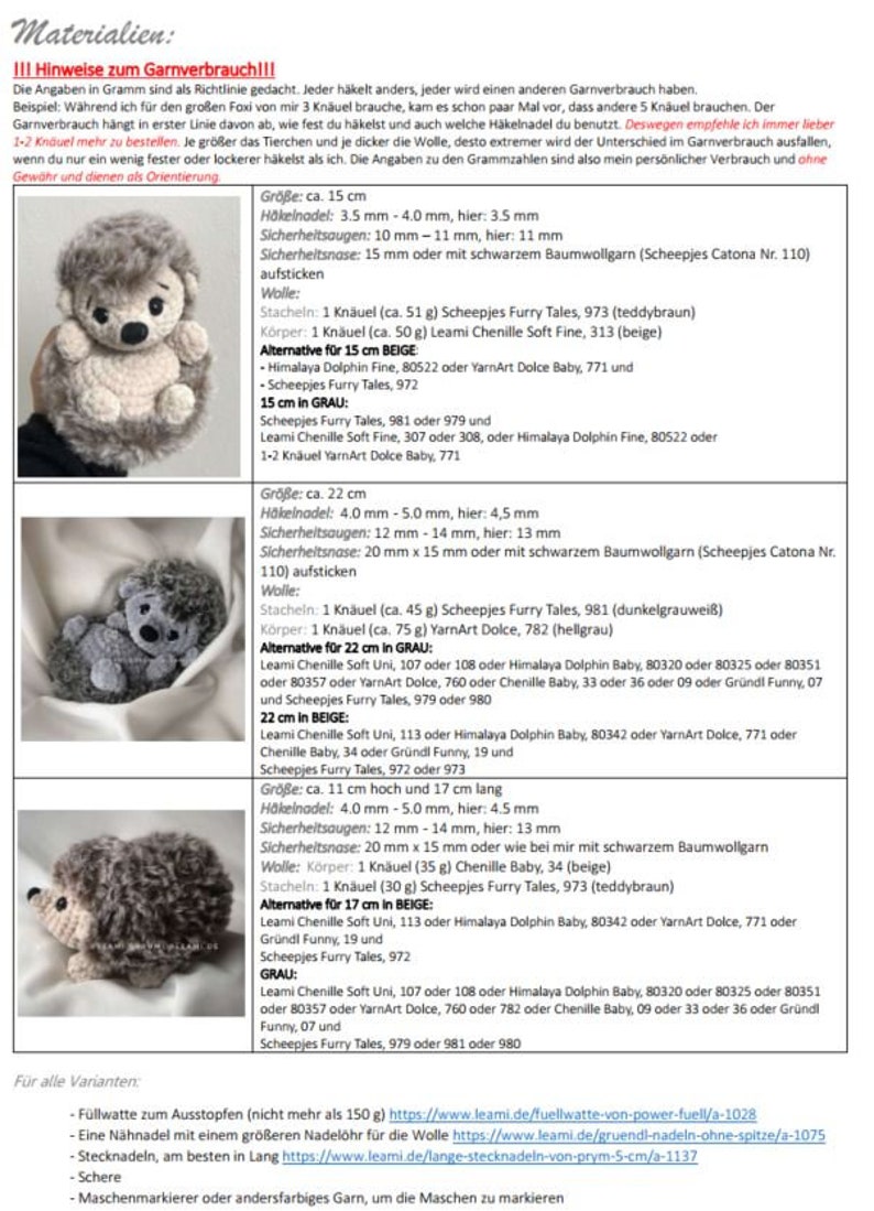 PDF German Hedgehog Fluffy Crochet Pattern image 2