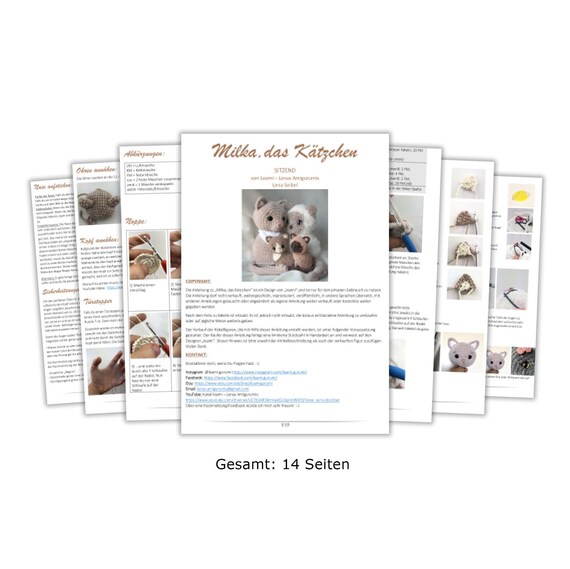 PDF German Crochet Pattern Cat Milka Sitting Doorstop by