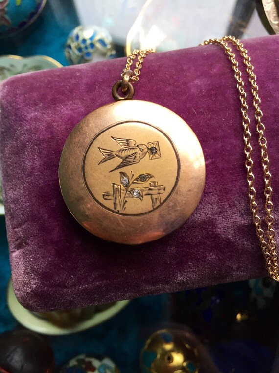 Bird Locket Necklace - Bird Letter Locket - Engrav