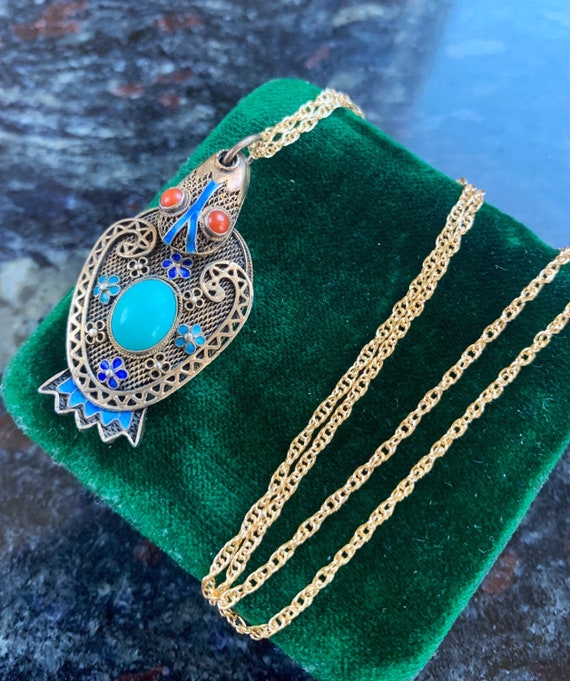 Enamel Bird Locket - Turquoise Locket - Chinese Lo