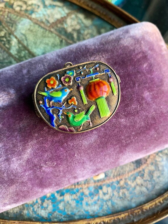 Enamel Bird Locket - Lantern Locket - Chinese Lock