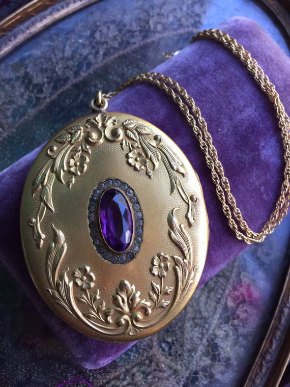 Huge Antique Flower Locket Necklace - Art Nouveau