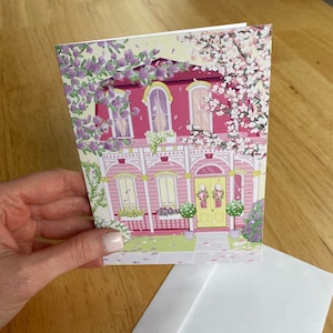 Biglietto per la festa della mamma: The Pink House Art con adesivi opzionali