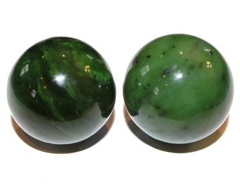 A Pair of Canadian Nephrite Jade Ball Spheres, massage balls, bc jade, jade, nephrite jade, nephrite, canadian jade, natural jade, gemstones
