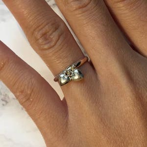 Oxidised Aged Sterling Silver Double Charm Heart Ring, dainty heart ring, unique gift for girlfriend, affordable ring, 925 real silver