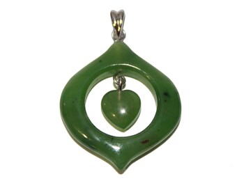 Canadian Nephrite Jade Heart Pendant Necklace