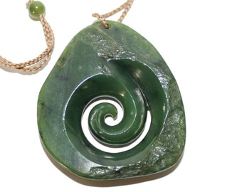 Canadian Nephrite Jade Koru Pendant Necklace