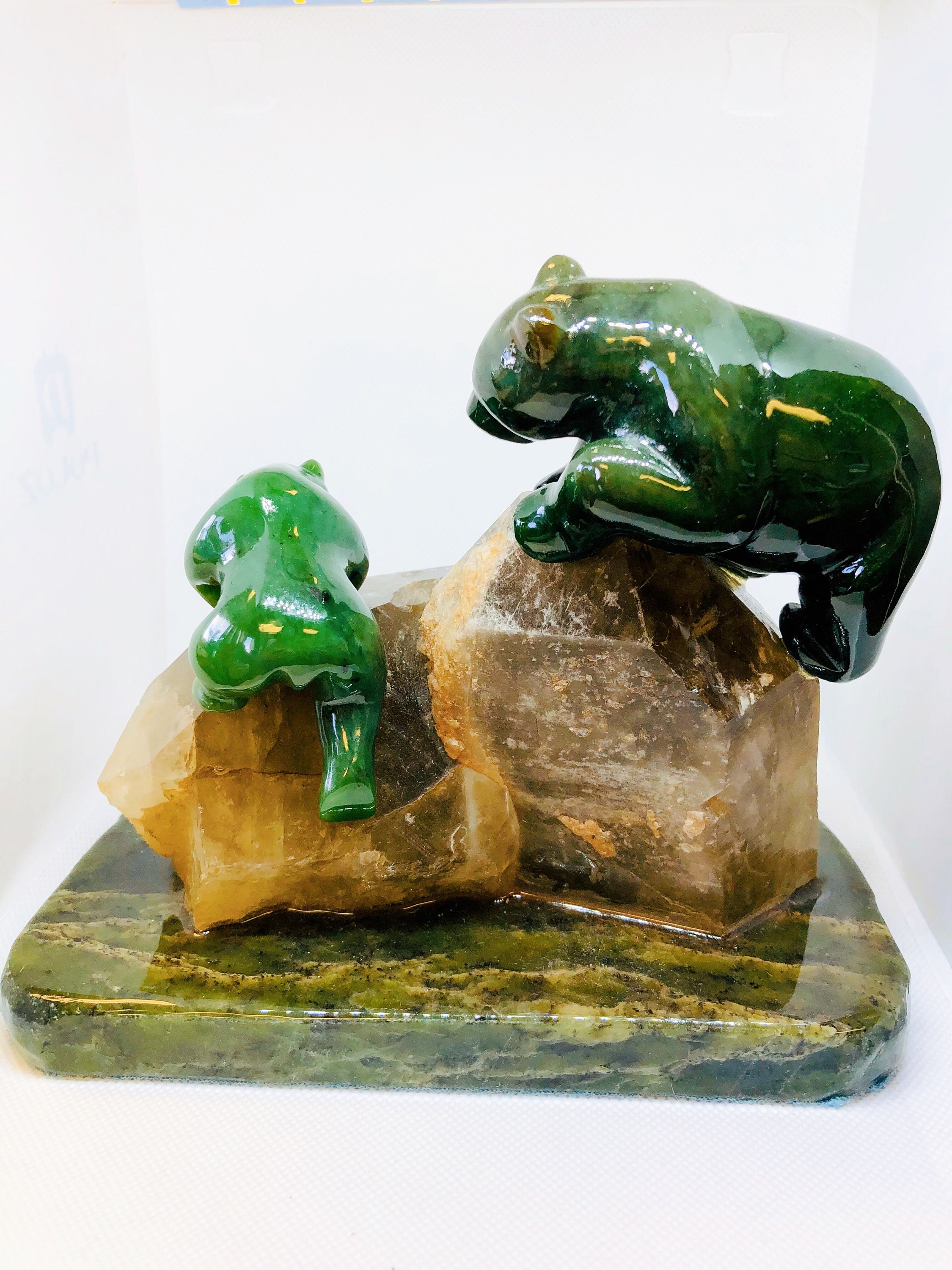 Natural BC Jade Bear Carving on Smokey Quartz and Jade Base Etsy
