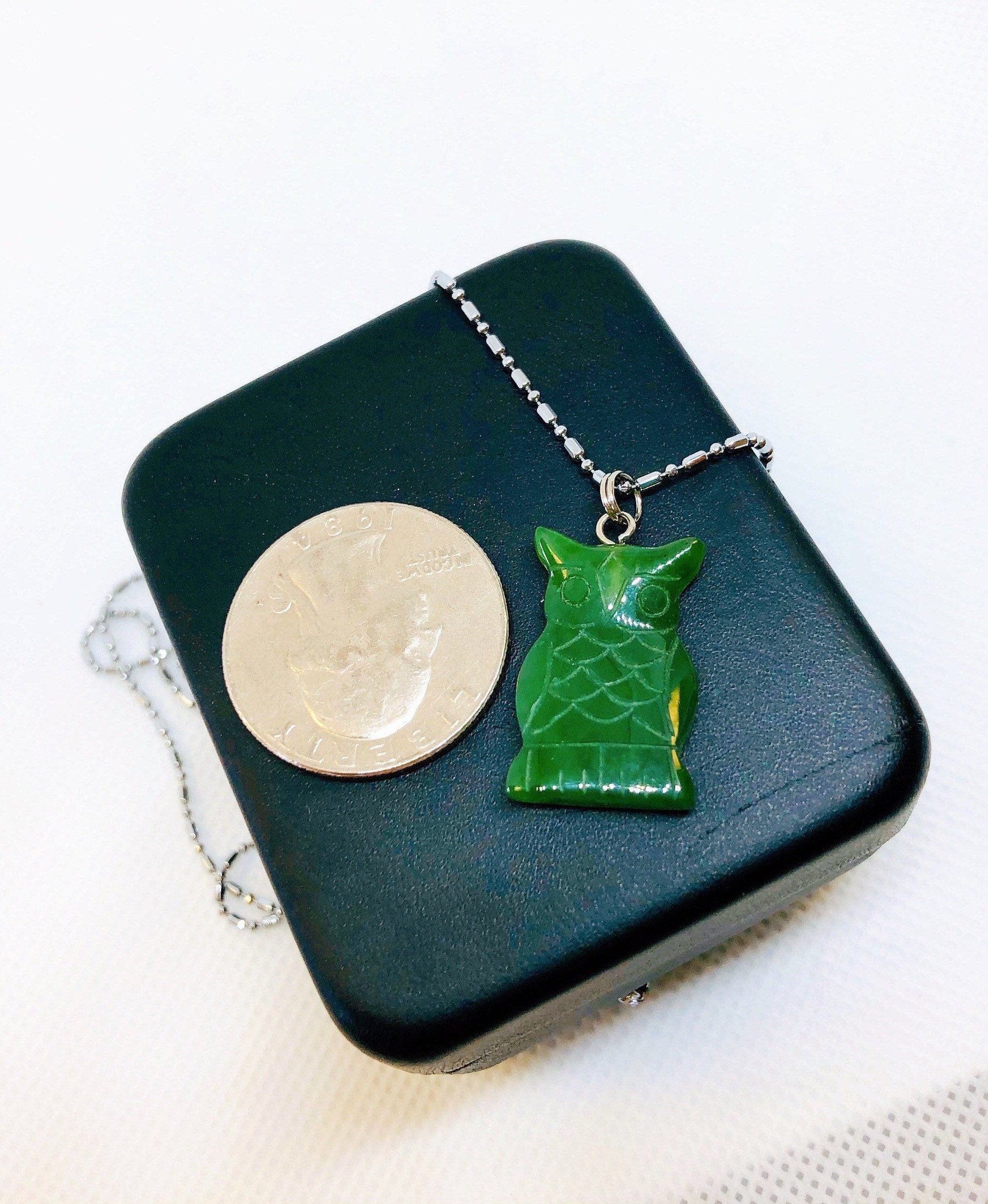 天然BC翡翠フクロウペンダント、動物愛好家へのギフト - Etsy 日本