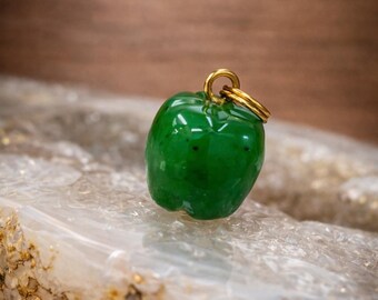 Natural Jade Apple Charm, Teacher Gift, Dainty Gold Necklace