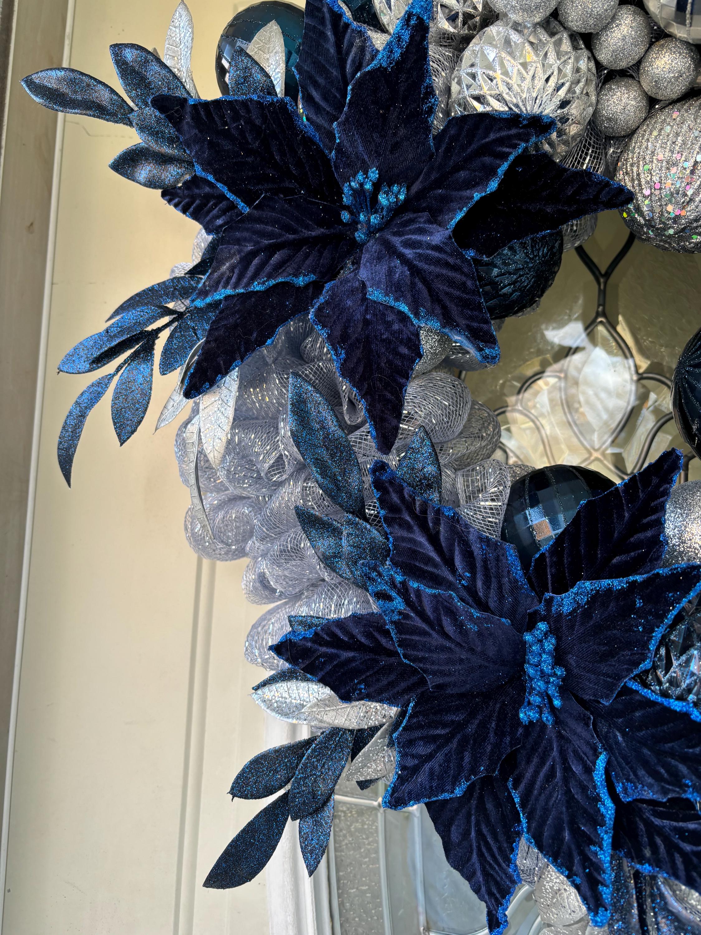 Front Door Blue Poinsettia Wreath Christmas Blue Poinsettia Wreath Blue