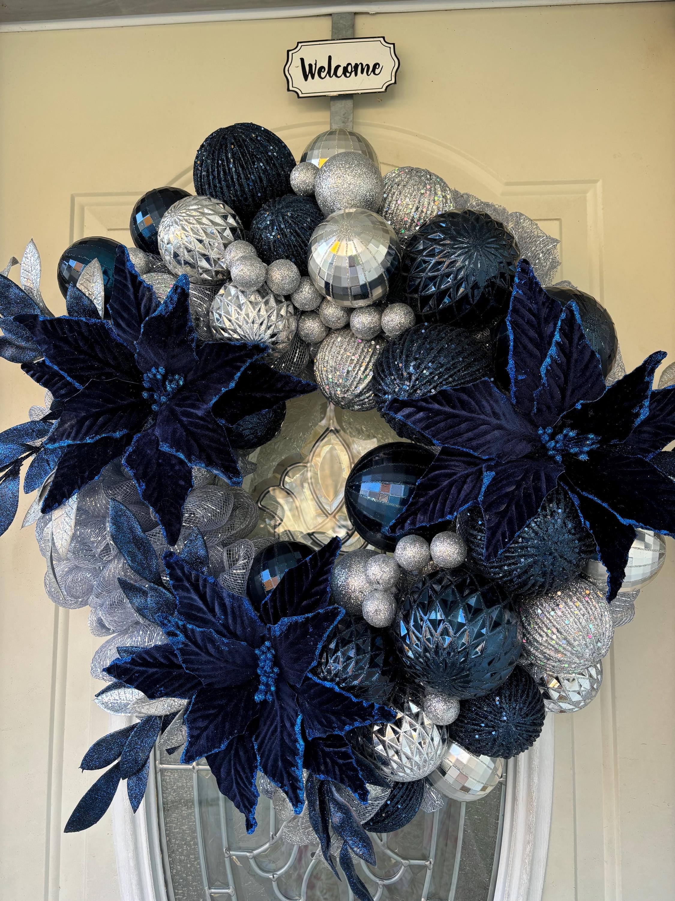 Front Door Blue Poinsettia Wreath Christmas Blue Poinsettia Wreath Blue ...