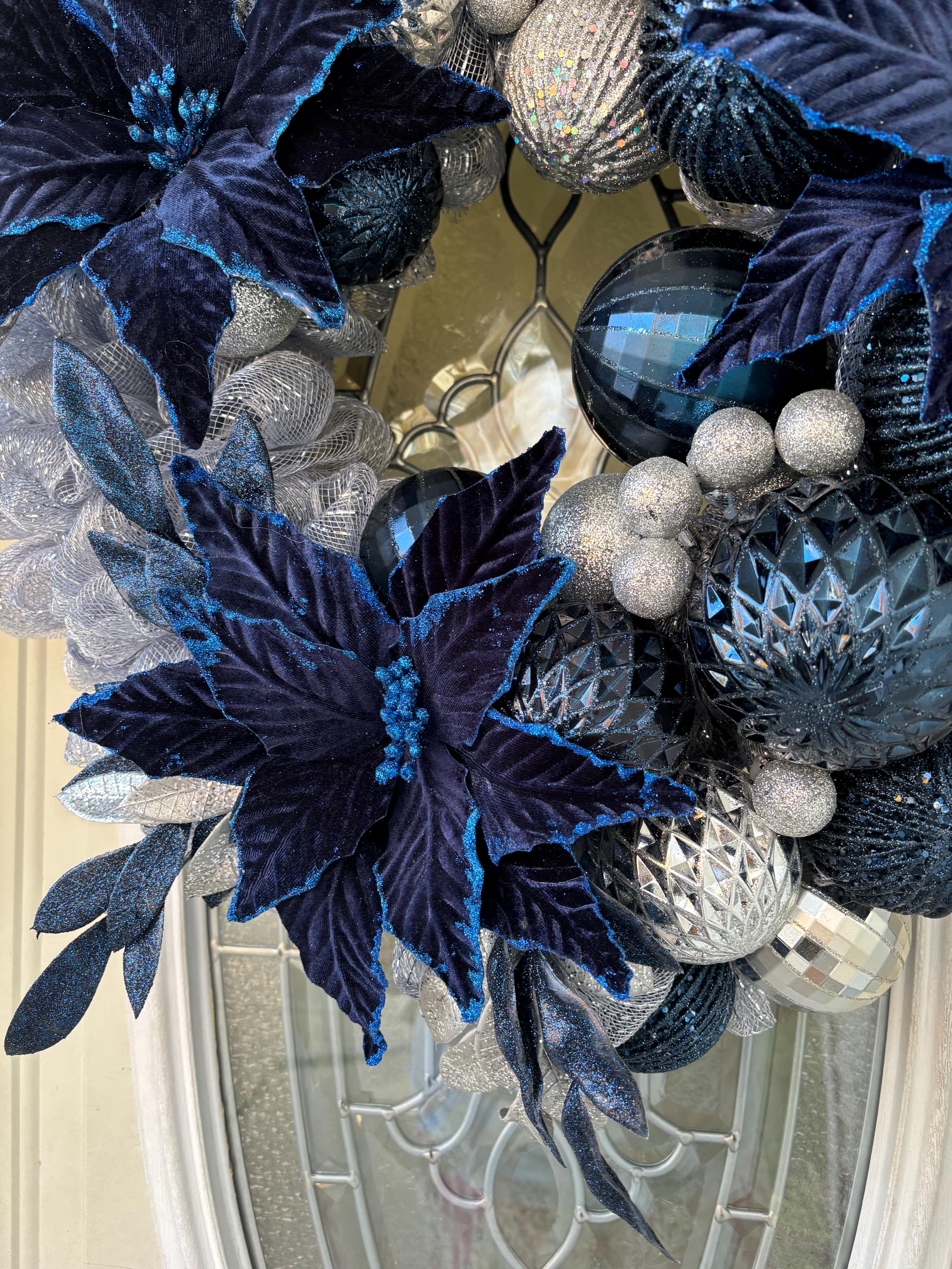 Front Door Blue Poinsettia Wreath Christmas Blue Poinsettia Wreath Blue ...