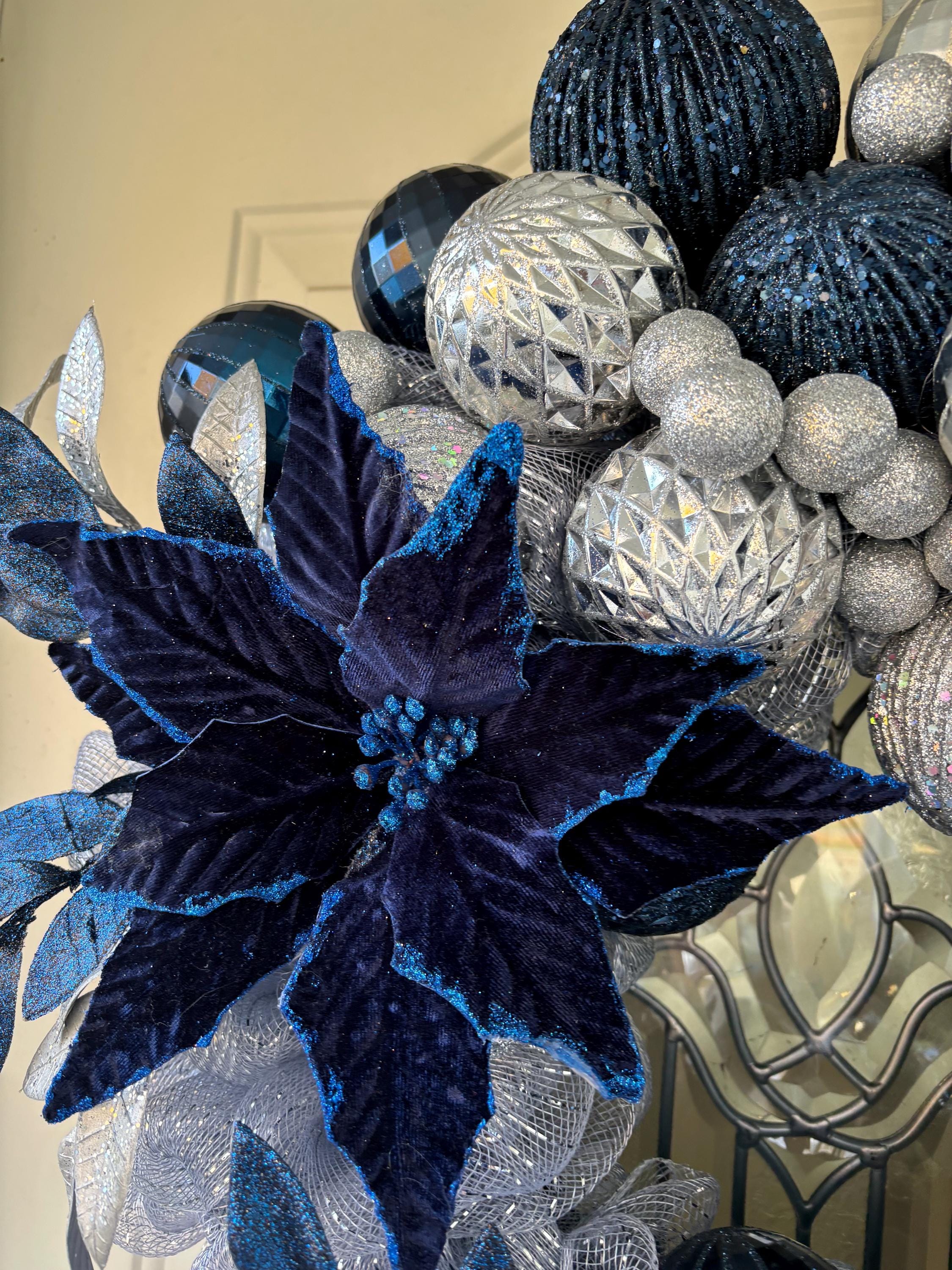 Front Door Blue Poinsettia Wreath Christmas Blue Poinsettia Wreath Blue ...