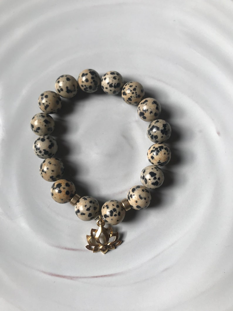 Dalmatian Jasper Chunky Lotus Bracelet