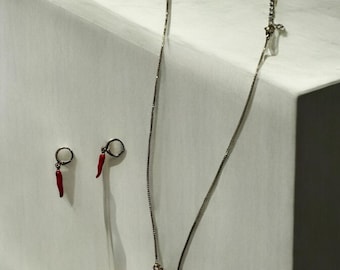 Tracy Charm Necklace (Blue) with Italian Horn and huggie Italian horn Earrings