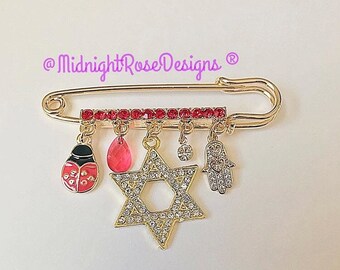 Épinglette Bébé Ours Tétine étoile De David Kabbalah - Argenté - Handmade - Neuf Avec étiquettes