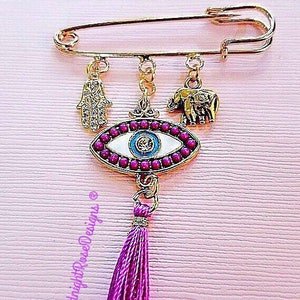 Przypinka do wózka | Elegancka przypinka do wózka | Przypinka do wózka Evil Eye | Przypinka do wózka Hamsa | Przypinka do wózka Good Luck | Prezent dla dziecka | Przypinka do torby na pieluchy