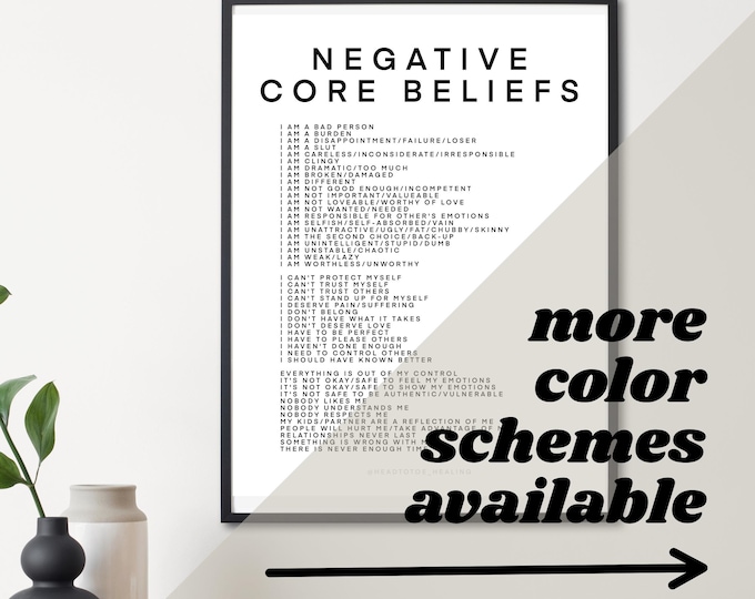Negative Core Beliefs Print Out Therapy Tools for Self Improvement Talk ...