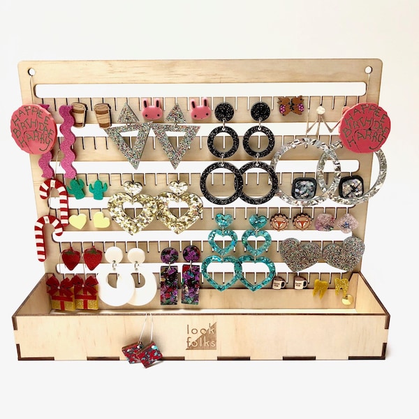 Jewellery earring storage, standalone with storage box, laser cut plywood