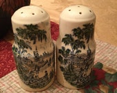 Vintage Safe Harbour Salt and Pepper Shakers Designed from an Old Platter 1829 Blue Polychrome Transferware