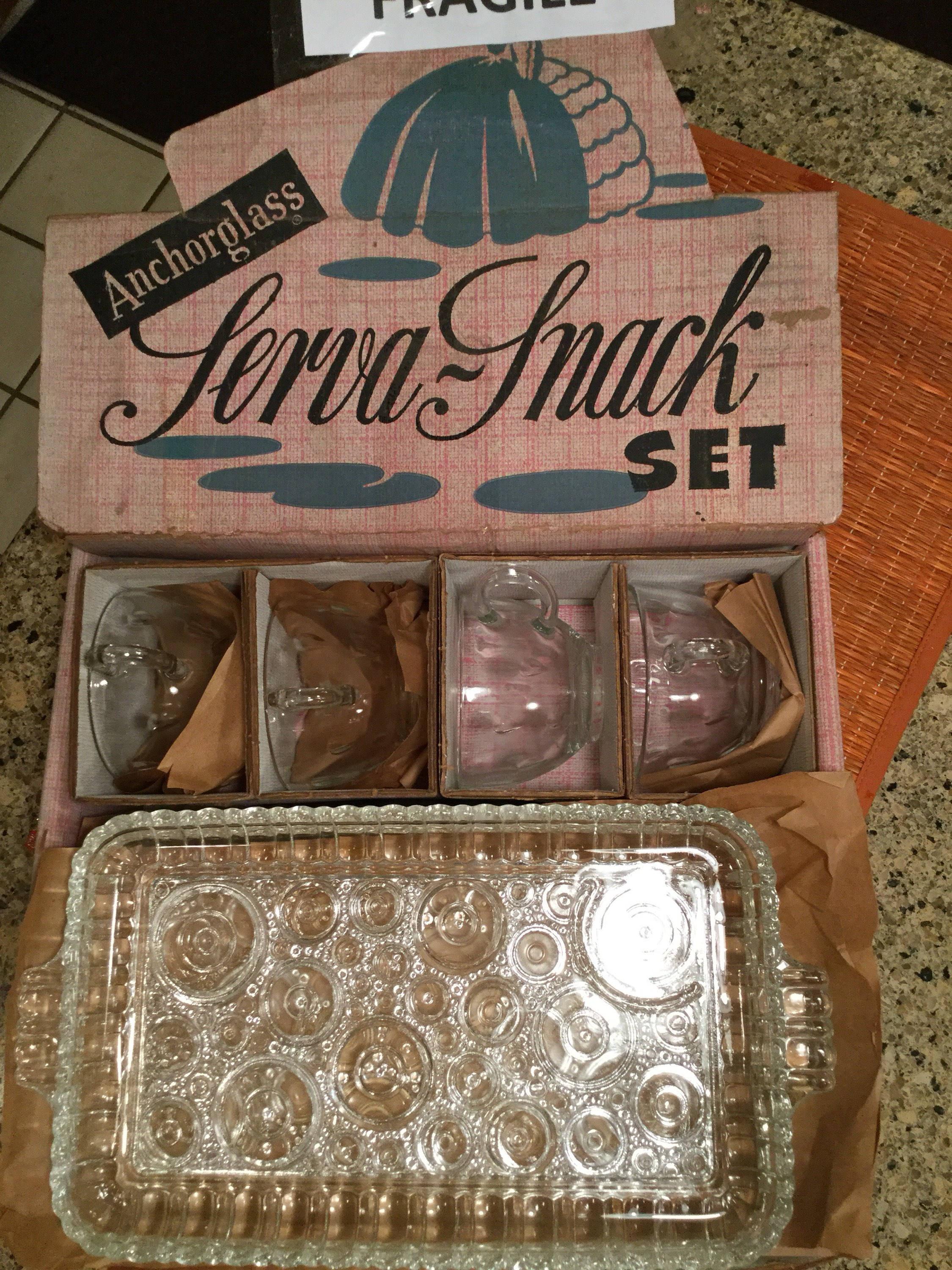 Anchor Hocking Glass Co. Serva Snack Set 7 Plates and 4 Cups Etsy