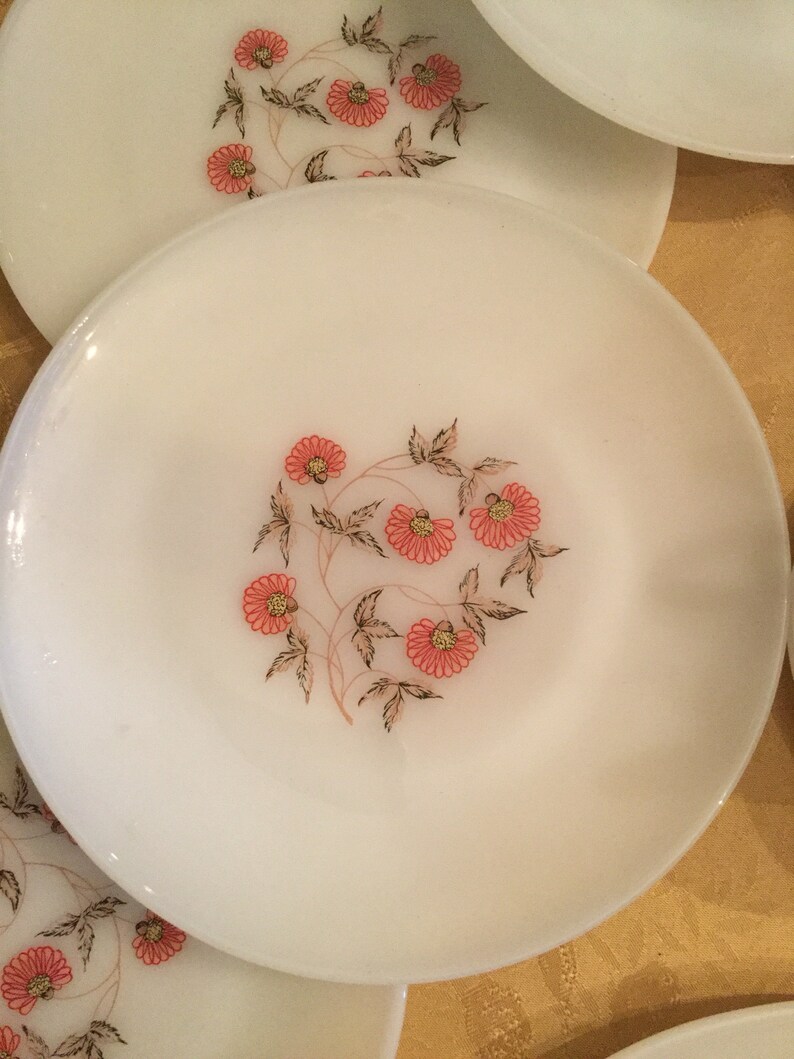 Fire King dish set..Fleurette pattern 6 dinner plates 4 Etsy