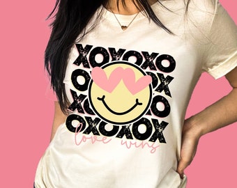 XOXO Love Wins, Valentine's Day Shirt, Valentine Heart Shirt, Cute Shirt For Her, Retro Love Tee For Her