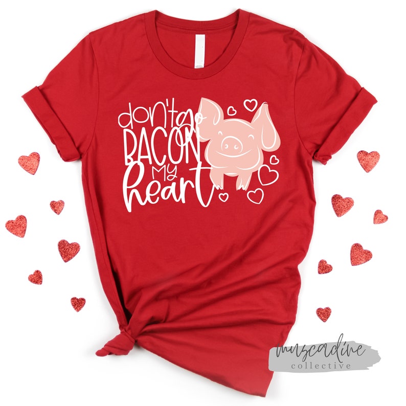 Don't go Bacon My Heart, chemise fille Saint-Valentin, chemise garçon Saint-Valentin, jolie chemise Saint-Valentin pour enfants, jolie chemise cochon, t-shirt drôle pour enfants image 2