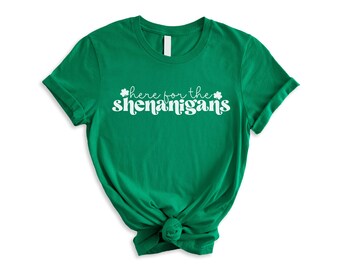 St Patrick's Day Shirt, Irish Shirt, Here For The Shenanigans, Irish Gifts For Women, Youth Shirt, Lucky Shamrock Tee, Youth St Patty's