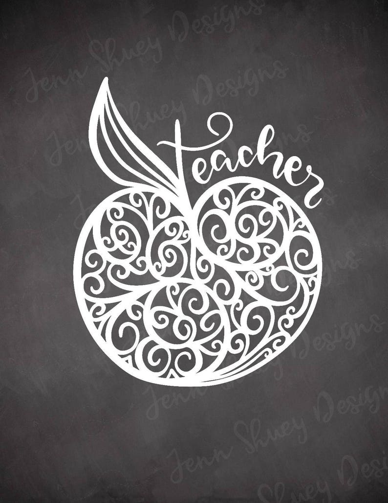 Swirl Teacher Apple Decal, Fancy Apple Decal, Teacher Laptop Decal, Fun Teacher Apple, Decal for Tumbler, Decal for Teacher, Teacher Gift image 4