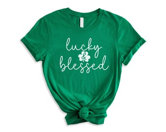 St Patrick's Day Shirt, Lucky & Blessed Shirt, Irish Gifts For Women, Lucky Shamrock, Youth St Patty's, Youth Shirt, Toddler Clothes, Kelly