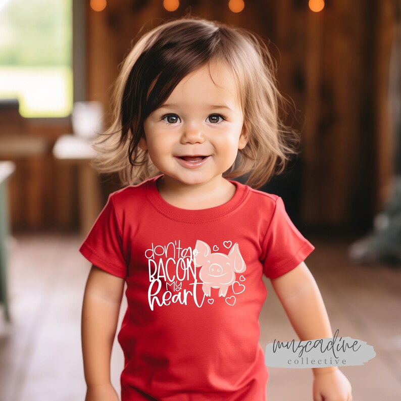 Don't go Bacon My Heart, chemise fille Saint-Valentin, chemise garçon Saint-Valentin, jolie chemise Saint-Valentin pour enfants, jolie chemise cochon, t-shirt drôle pour enfants image 8