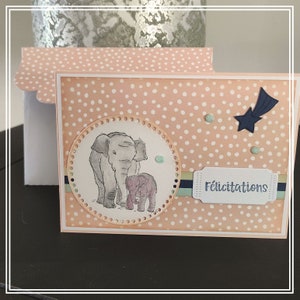 Carte naissance "félicitations" motif éléphants