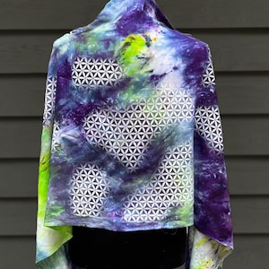 Flower of Life Pashmina Shawl, Trippy Tie Dye Rave Accessories for Rave Outfit