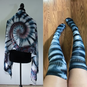 SHADOW SPECTRUM ~ Tie Dye Matching Pashmina and Thigh High Socks (One Size Fits Most S-2X!) Rave Outfit