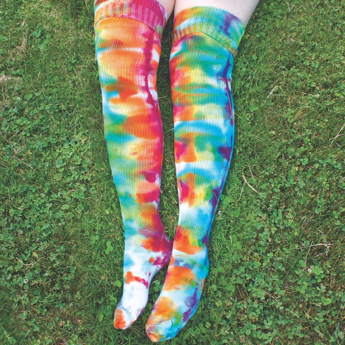Tie Dye Thigh High Socks RAINBOW Plus Size Thigh Highs | Etsy