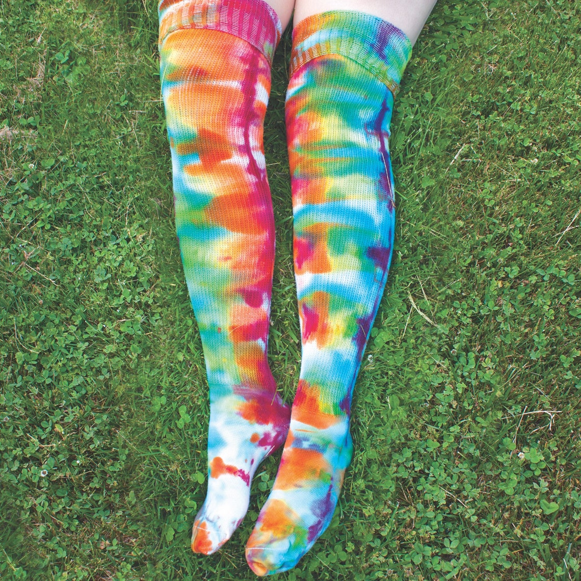 Tie Dye Thigh High Socks RAINBOW Plus Size Thigh Highs Etsy