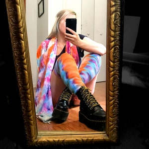 ELECTRIC SUNSET ~ Tie Dye Matching Pashmina and Thigh High Socks (One Size Fits Most S-2X!) Rave Outfit