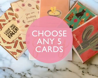 Greeting Card Set: Choose Any 5 Notecards, A2 Size