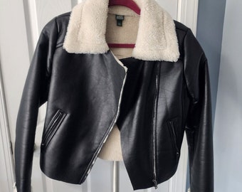 Wild Fable Women's Sherpa Lined Faux Leather Moto Jacket size S