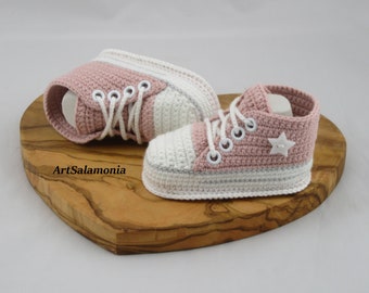 Baby sneakers reinforced double sole Improved quality soft pink birthday gift baby sneakers crochet sneakers