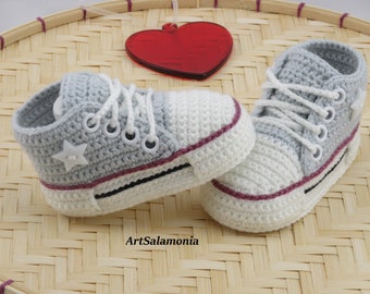 Baskets bébé renforcées double semelle Qualité améliorée chaussures bébé gris clair crochet cadeau anniversaire, baskets au crochet
