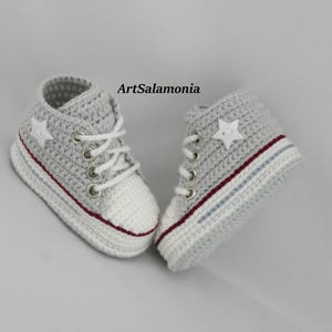 Baby sneakers reinforced double sole Improved quality light gray baby shoes crocheted birthday gift crocheted sneakers