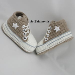Baby sneakers reinforced double sole Improved quality beige baby shoes crocheted birthday gift sneakers sneakers