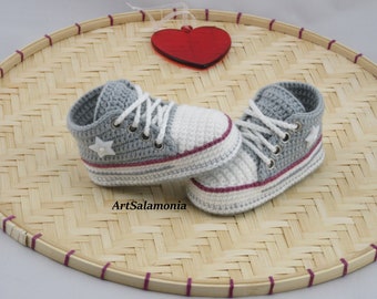 Baskets bébé renforcées double semelle Qualité améliorée chaussures bébé grises crochet cadeau anniversaire, baskets baskets au crochet