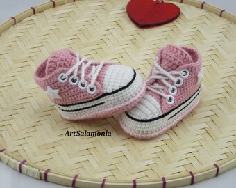 Baskets bébé 9 cm double semelle renforcée Qualité améliorée chaussures bébé roses crochet cadeau anniversaire, baskets au crochet