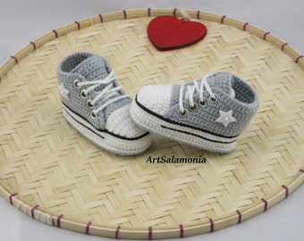 Baskets bébé renforcées double semelle Qualité améliorée chaussures bébé grises crochet cadeau anniversaire, baskets au crochet