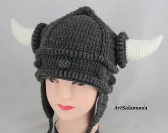 Viking hat crocheted hat baby photography newborn hat baby hat gray knight hat little viking kids hat winter hat